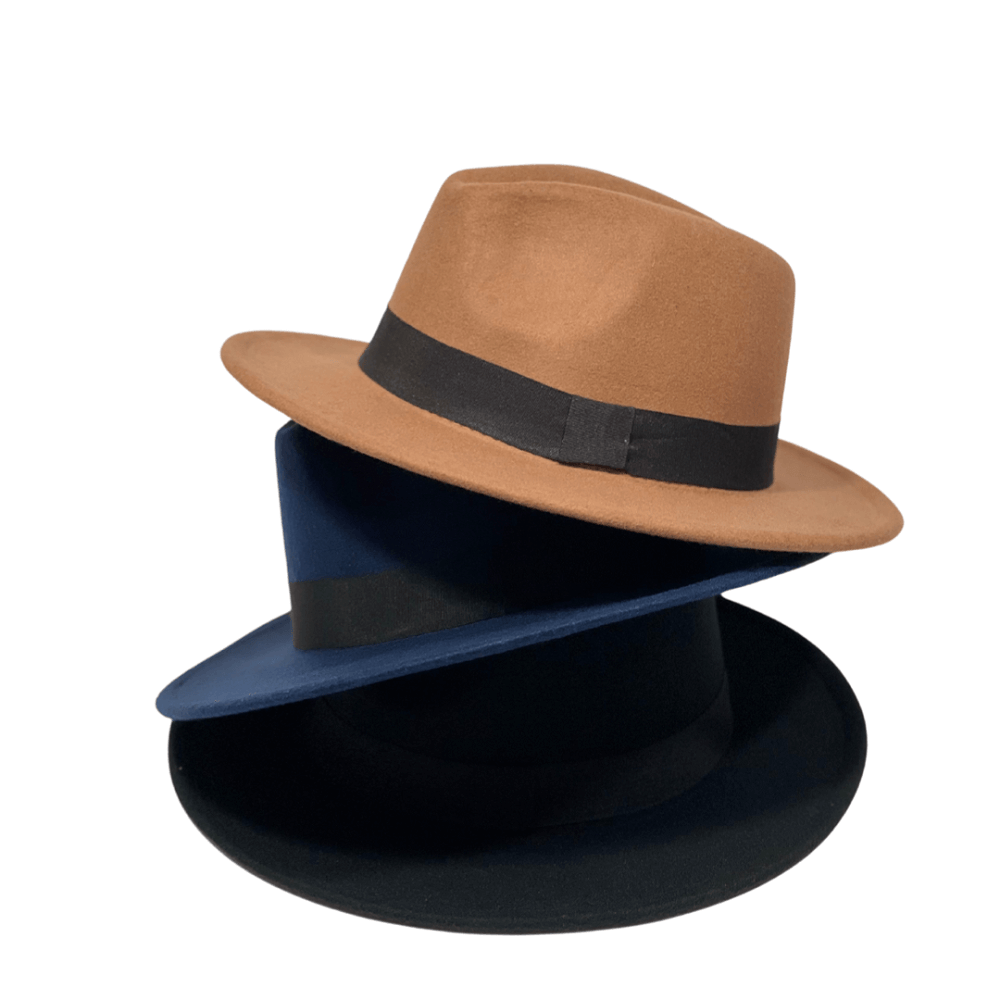 brown, navy blue, and black fedoras from black owned boutique, house of charlotte. great gift idea for christmas