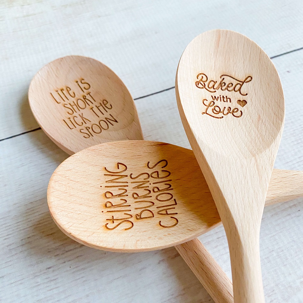 great idea for gifts for mom: wooden stirring spoons with funny quotes from black owned boutique good and well boutique