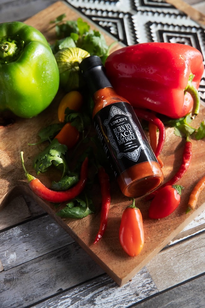 black owned gift ideas: burn yo face hot sauce from lovejoy's 