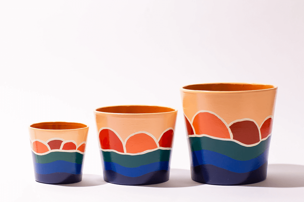 black owned christmas gift clay pot trio painted like a sunset 