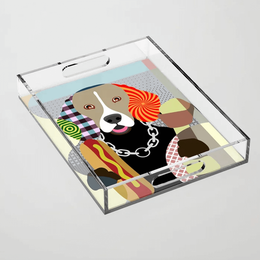black owned handmade tray featuring colofrul dog
